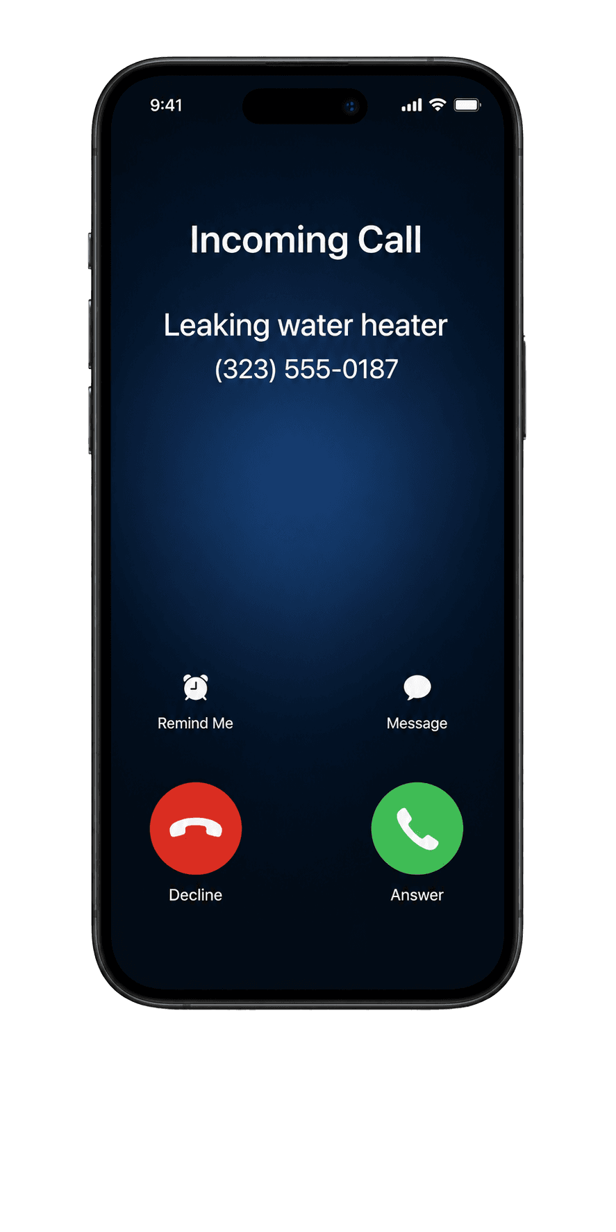 A homeowner's incoming call about a leaking water heater ringing out to voicemail
